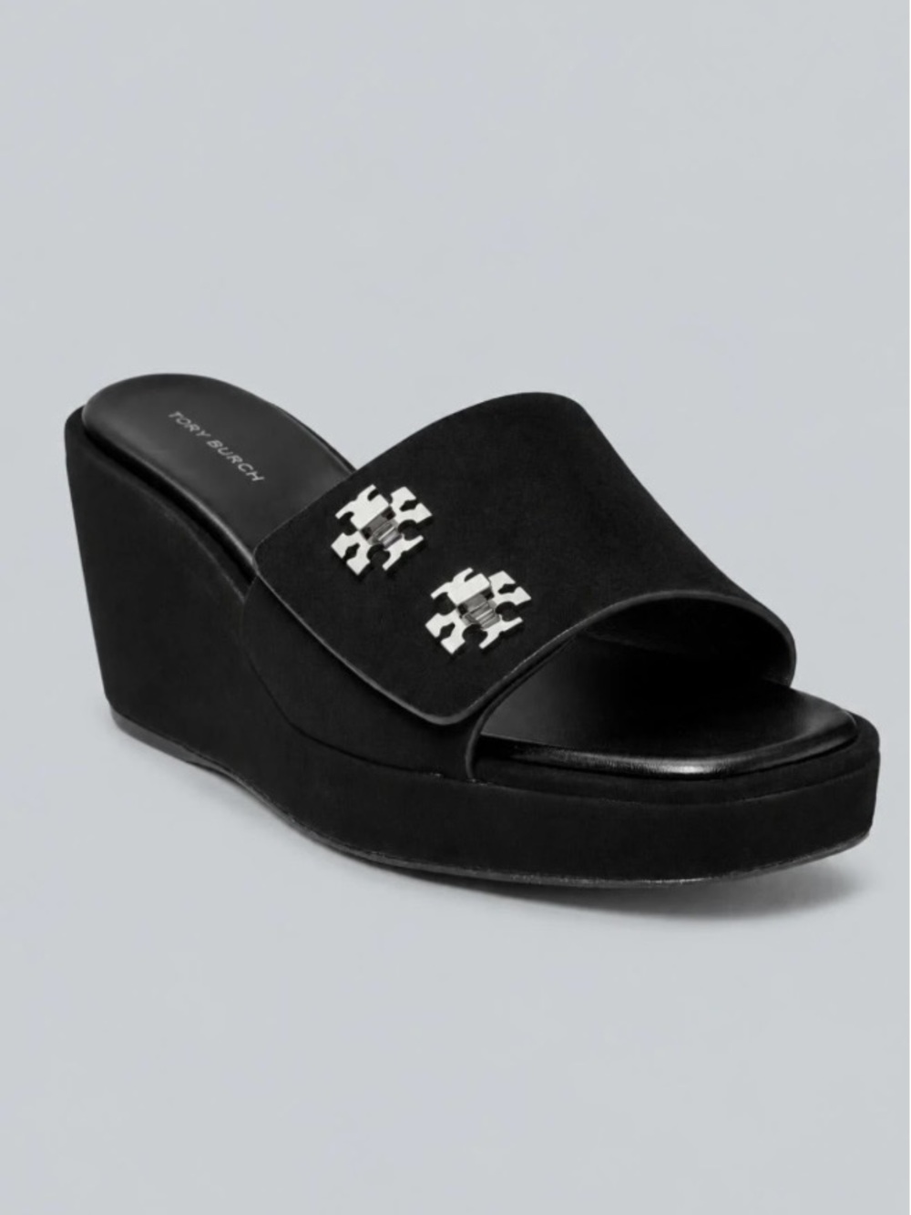 Tory Burch T-Lock Suede Wedge Sandals 9